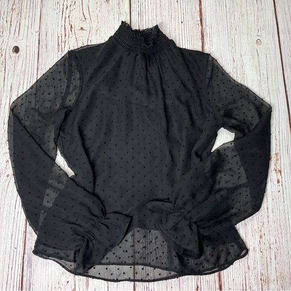 Black Polka Dot Sheer Blouse - Picture 3 of 9